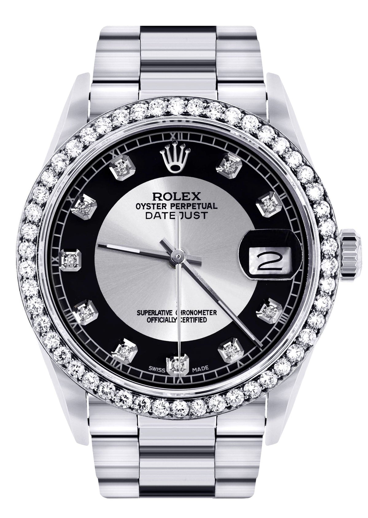 Diamond Mens Rolex Datejust Watch 16200  | 36MM | Tuxedo Diamond Dial | Oyster Band