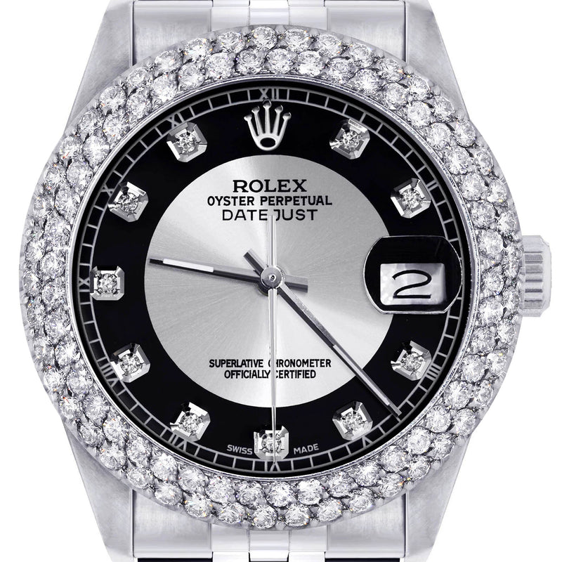 Mens Rolex Datejust Watch 16200 | 36Mm | Tuxedo Dial | Two Row 4.25 Carat Bezel | Jubilee Band