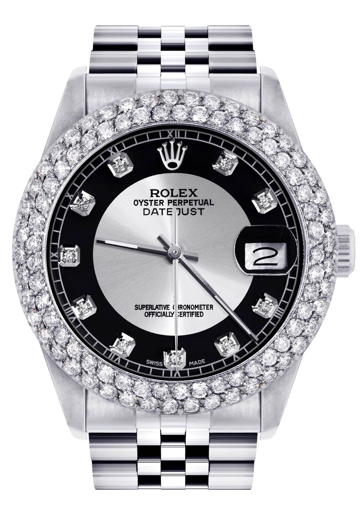 Mens Rolex Datejust Watch 16200 | 36Mm | Tuxedo Dial | Two Row 4.25 Carat Bezel | Jubilee Band
