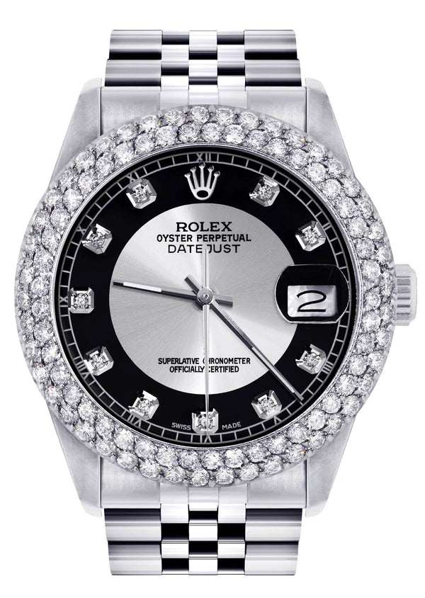 Mens Rolex Datejust Watch 16200 | 36Mm | Tuxedo Dial | Two Row 4.25 Carat Bezel | Jubilee Band