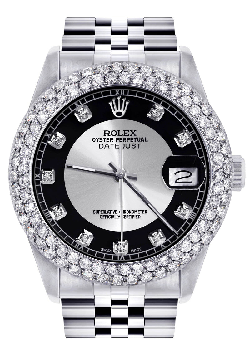 Mens Rolex Datejust Watch 16200 | 36Mm | Tuxedo Dial | Two Row 4.25 Carat Bezel | Jubilee Band