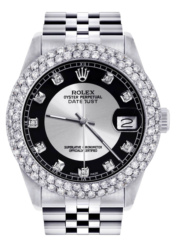 Mens Rolex Datejust Watch 16200 | 36Mm | Tuxedo Dial | Two Row 4.25 Carat Bezel | Jubilee Band
