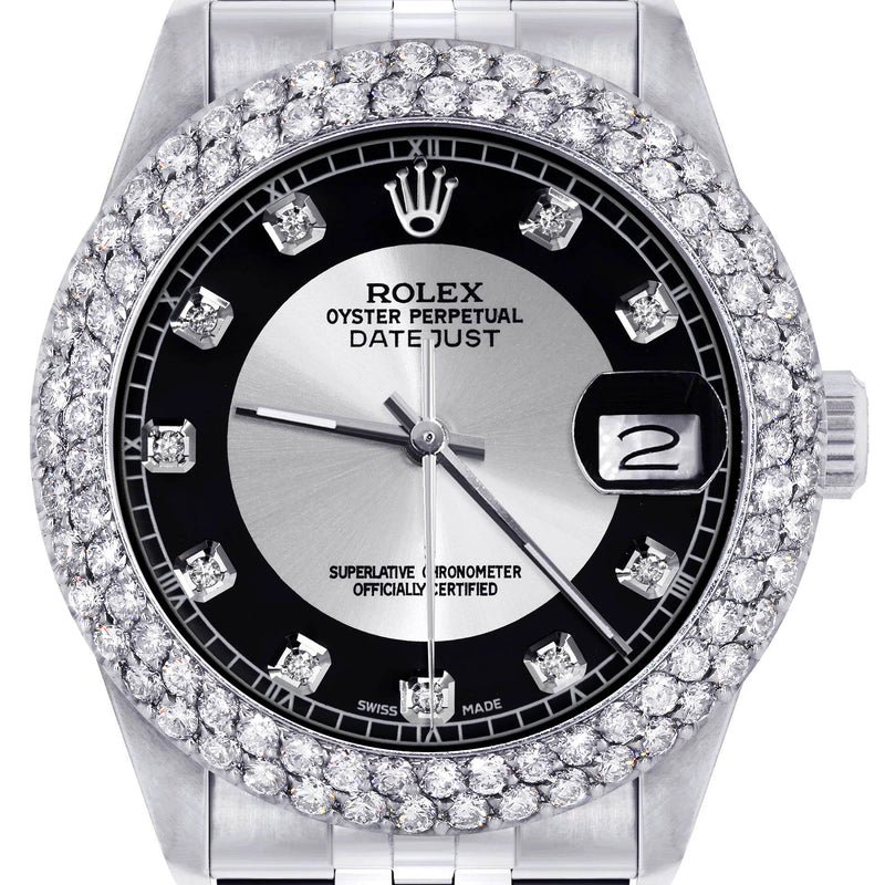 Womens Rolex Datejust Watch 16200 | 36Mm | Tuxedo Dial | Two Row 4.25 Carat Bezel | Jubilee Band