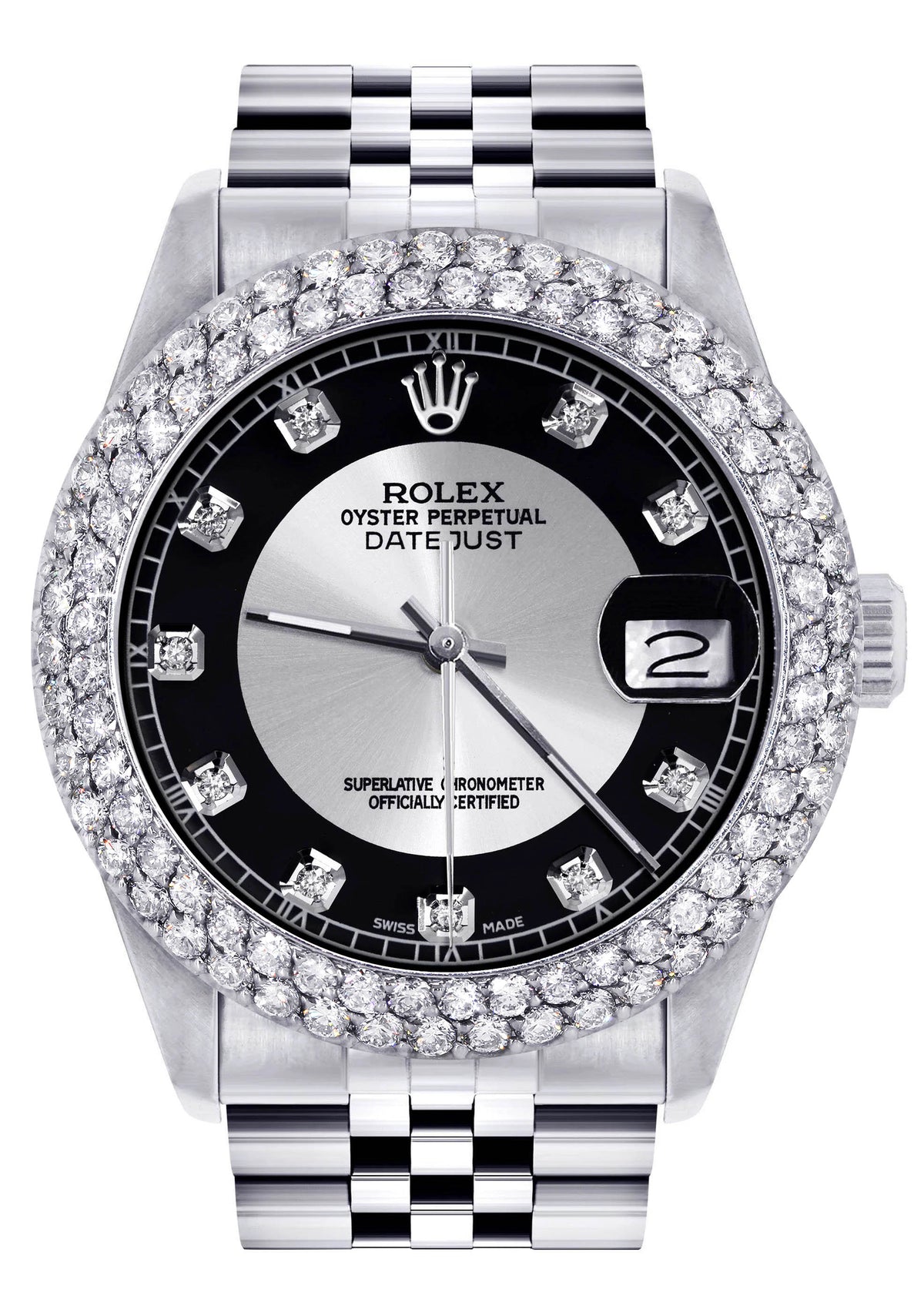 Womens Rolex Datejust Watch 16200 | 36Mm | Tuxedo Dial | Two Row 4.25 Carat Bezel | Jubilee Band