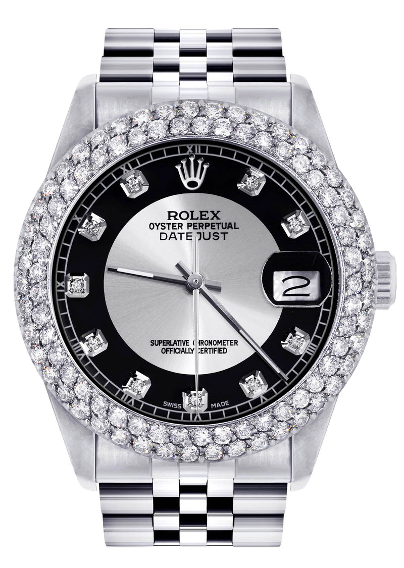 Womens Rolex Datejust Watch 16200 | 36Mm | Tuxedo Dial | Two Row 4.25 Carat Bezel | Jubilee Band