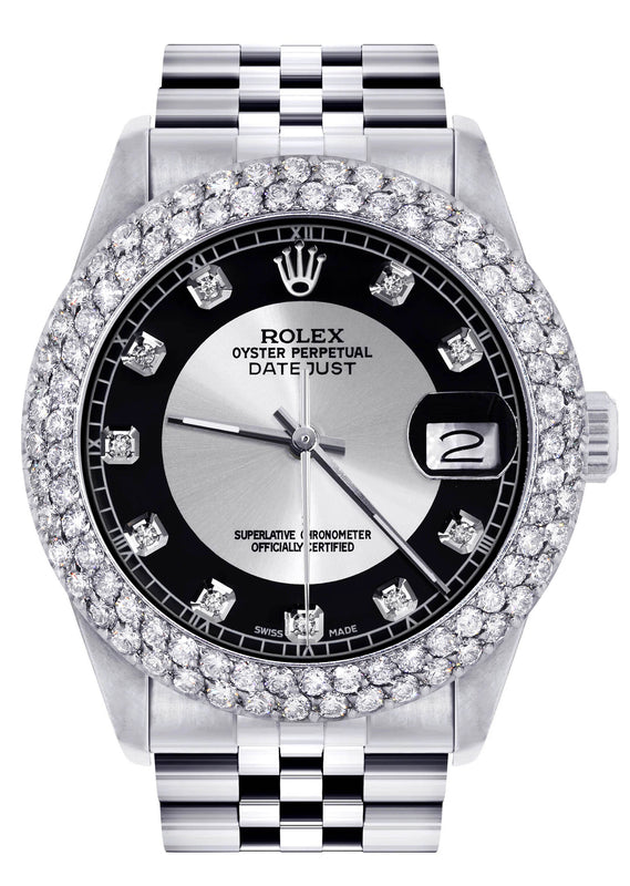 Womens Rolex Datejust Watch 16200 | 36Mm | Tuxedo Dial | Two Row 4.25 Carat Bezel | Jubilee Band