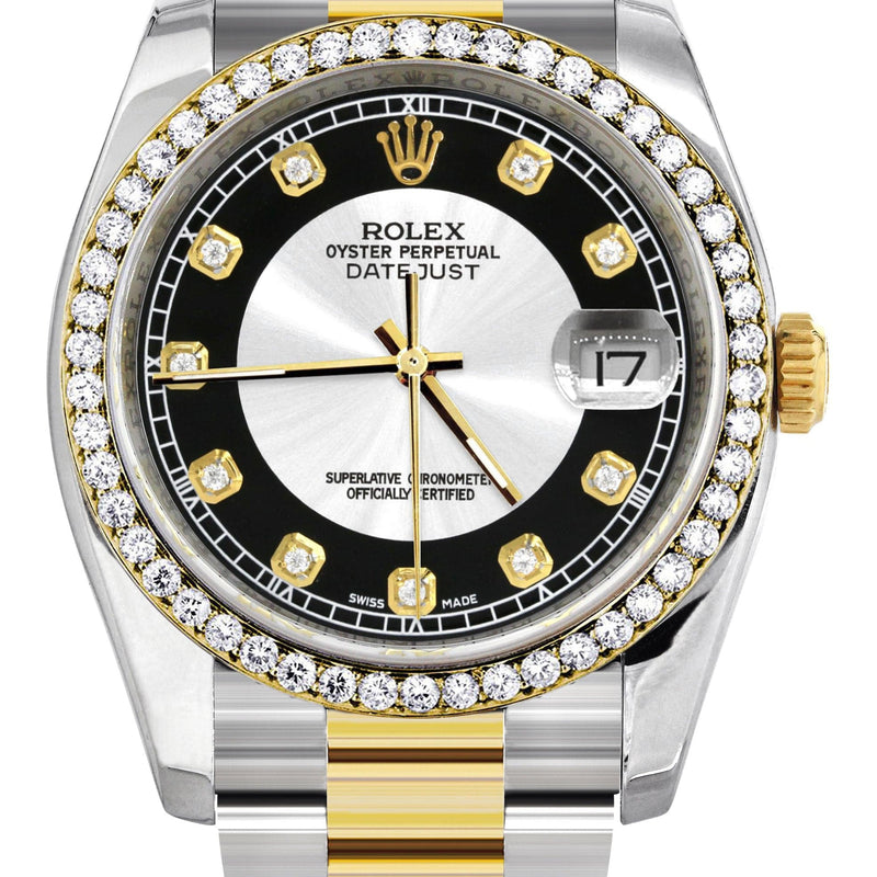 116233 | Diamond Gold Rolex Watch For Men | 36Mm | Tuxedo Dial | Oyster Band