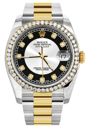 116233 | Diamond Gold Rolex Watch For Men | 36Mm | Tuxedo Dial | Oyster Band