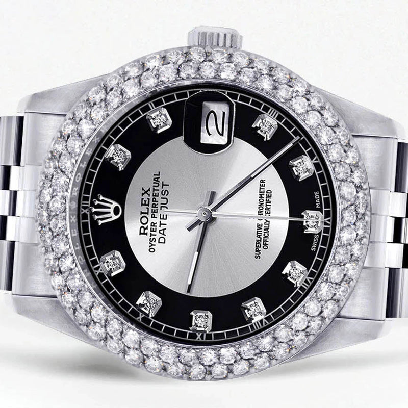 Womens Rolex Datejust Watch 16200 | 36Mm | Tuxedo Dial | Two Row 4.25 Carat Bezel | Jubilee Band