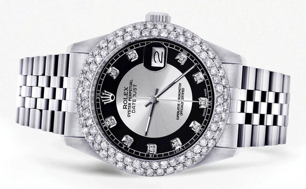 Womens Rolex Datejust Watch 16200 | 36Mm | Tuxedo Dial | Two Row 4.25 Carat Bezel | Jubilee Band