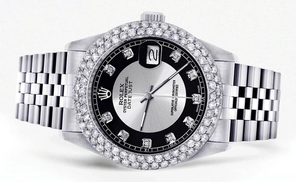 Mens Rolex Datejust Watch 16200 | 36Mm | Tuxedo Dial | Two Row 4.25 Carat Bezel | Jubilee Band