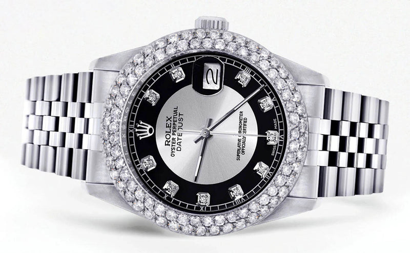 Mens Rolex Datejust Watch 16200 | 36Mm | Tuxedo Dial | Two Row 4.25 Carat Bezel | Jubilee Band
