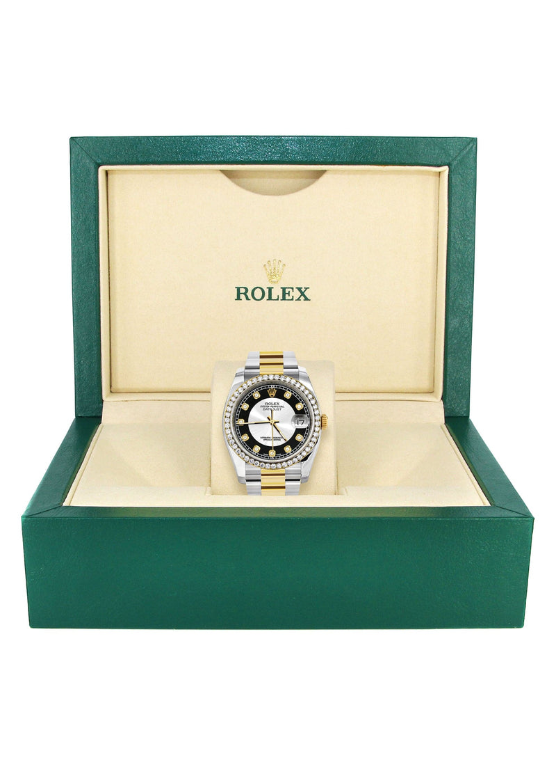 116233 | Diamond Gold Rolex Watch For Men | 36Mm | Tuxedo Dial | Oyster Band
