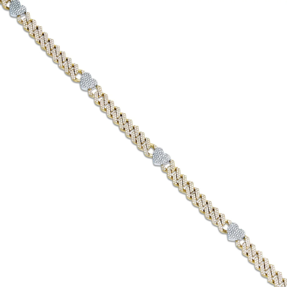 Diamond Cuban Chain with Heart Motif | 14K GOLD 4.21CTW | 4MM | 3 Color Options Available | Two Tone Available