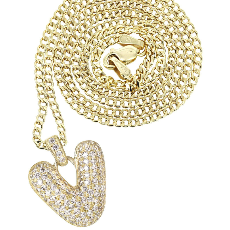 10K Yellow Gold Bubble Letter "V" CZ Necklace | Appx. 4.5 Grams