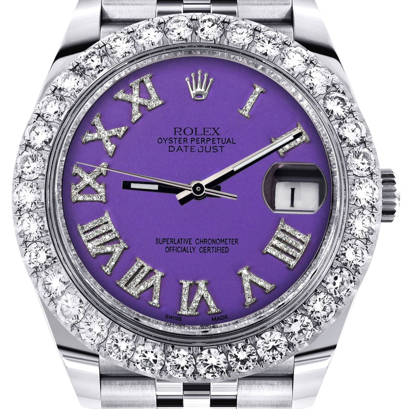 Rolex Datejust 41 Watch | 41 MM | Custom Violet Roman Diamond Dial | Jubilee Band