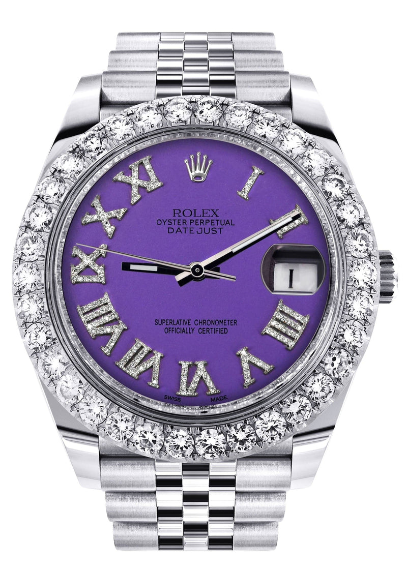 Rolex Datejust 41 Watch | 41 MM | Custom Violet Roman Diamond Dial | Jubilee Band