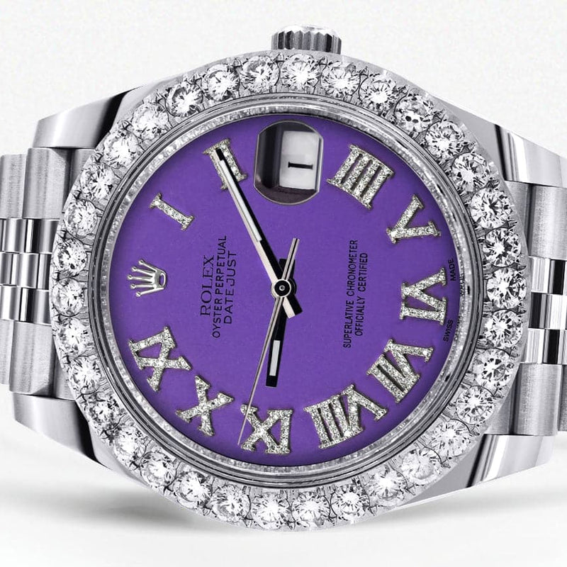 Rolex Datejust 41 Watch | 41 MM | Custom Violet Roman Diamond Dial | Jubilee Band