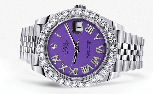 Rolex Datejust 41 Watch | 41 MM | Custom Violet Roman Diamond Dial | Jubilee Band