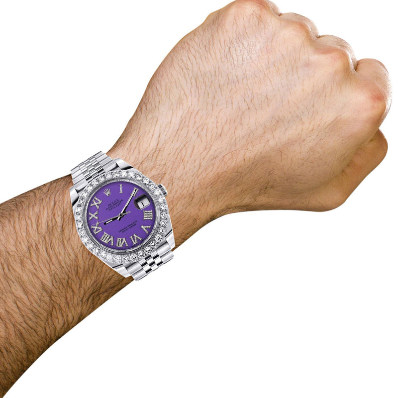 Rolex Datejust 41 Watch | 41 MM | Custom Violet Roman Diamond Dial | Jubilee Band