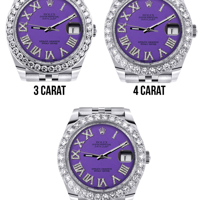 Rolex Datejust 41 Watch | 41 MM | Custom Violet Roman Diamond Dial | Jubilee Band