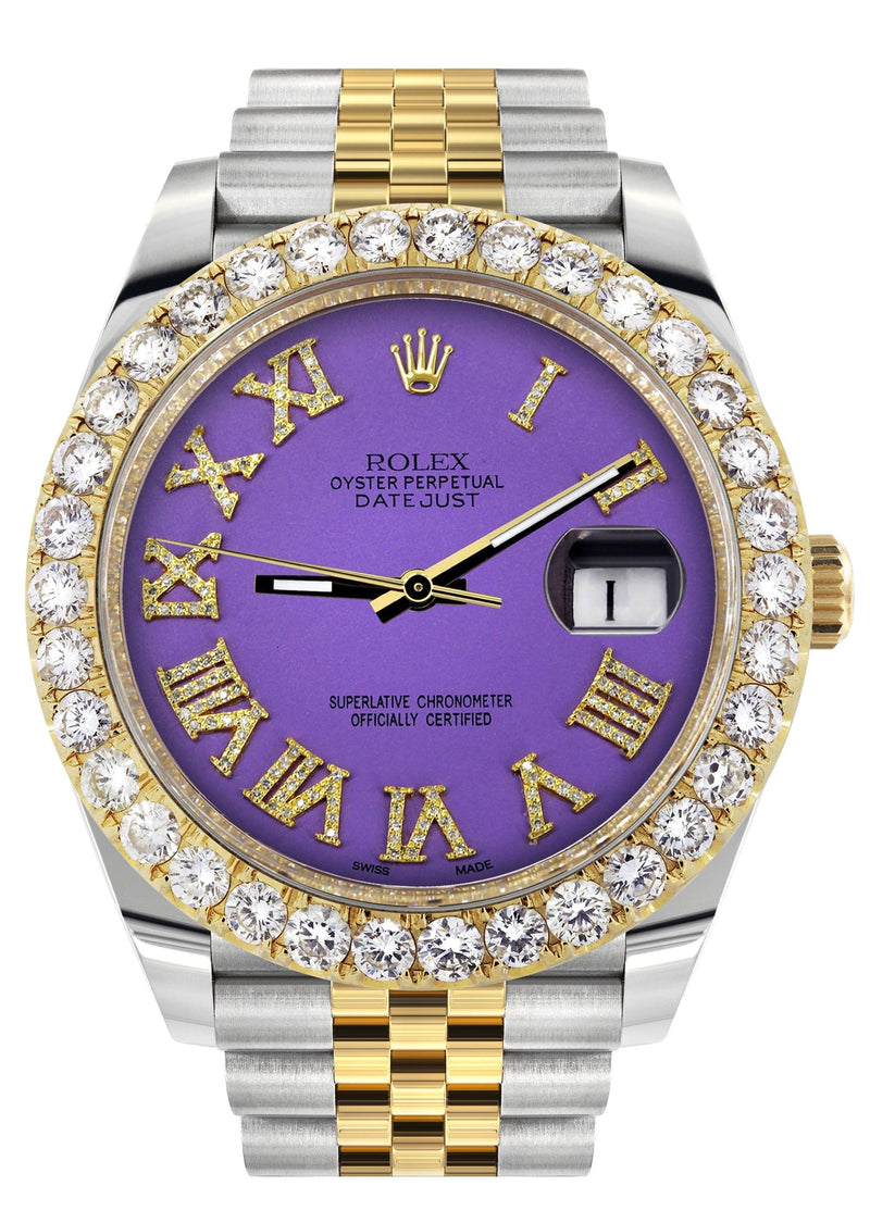 Rolex Datejust 41 Watch | 41 MM | 18K Yellow Gold & Stainless Steel | Custom Violet Roman Dial | Jubilee Band