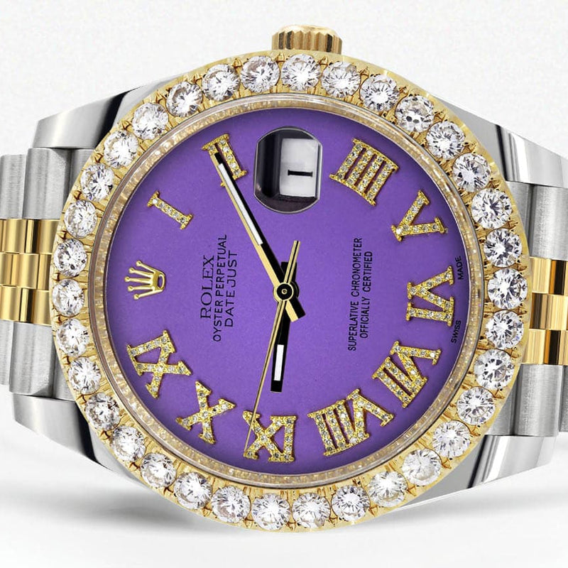 Rolex Datejust 41 Watch | 41 MM | 18K Yellow Gold & Stainless Steel | Custom Violet Roman Dial | Jubilee Band