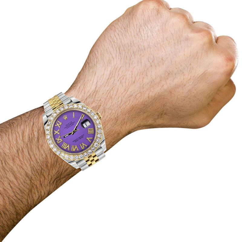 Rolex Datejust 41 Watch | 41 MM | 18K Yellow Gold & Stainless Steel | Custom Violet Roman Dial | Jubilee Band