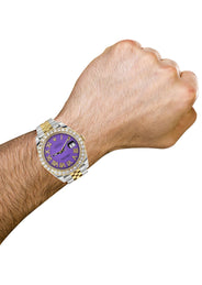 Rolex Datejust 41 Watch | 41 MM | 18K Yellow Gold & Stainless Steel | Custom Violet Roman Dial | Jubilee Band