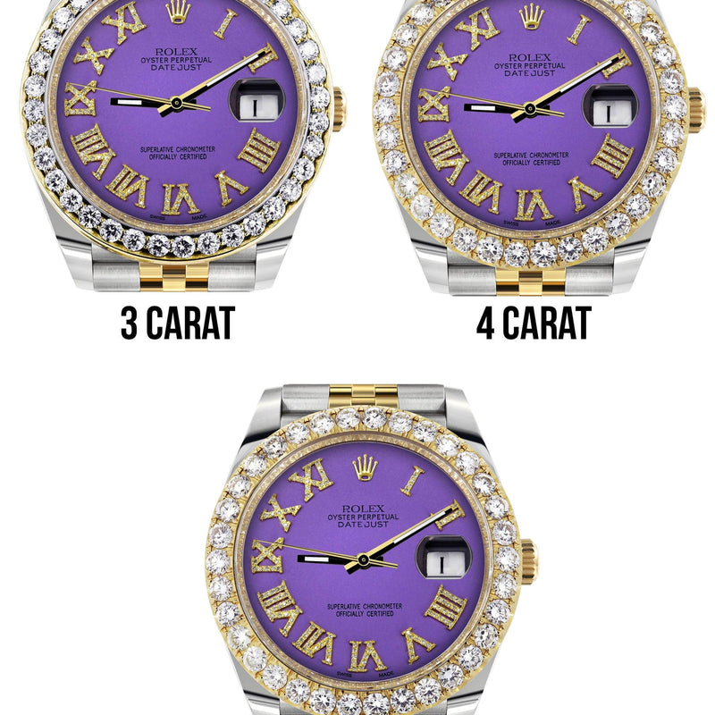 Rolex Datejust 41 Watch | 41 MM | 18K Yellow Gold & Stainless Steel | Custom Violet Roman Dial | Jubilee Band