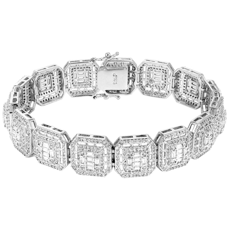 White Gold Plated Iced Out Square Cluster Bracelet