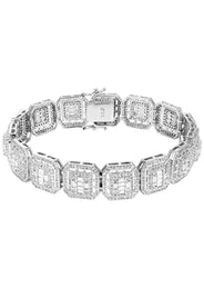 White Gold Plated Iced Out Square Cluster Bracelet