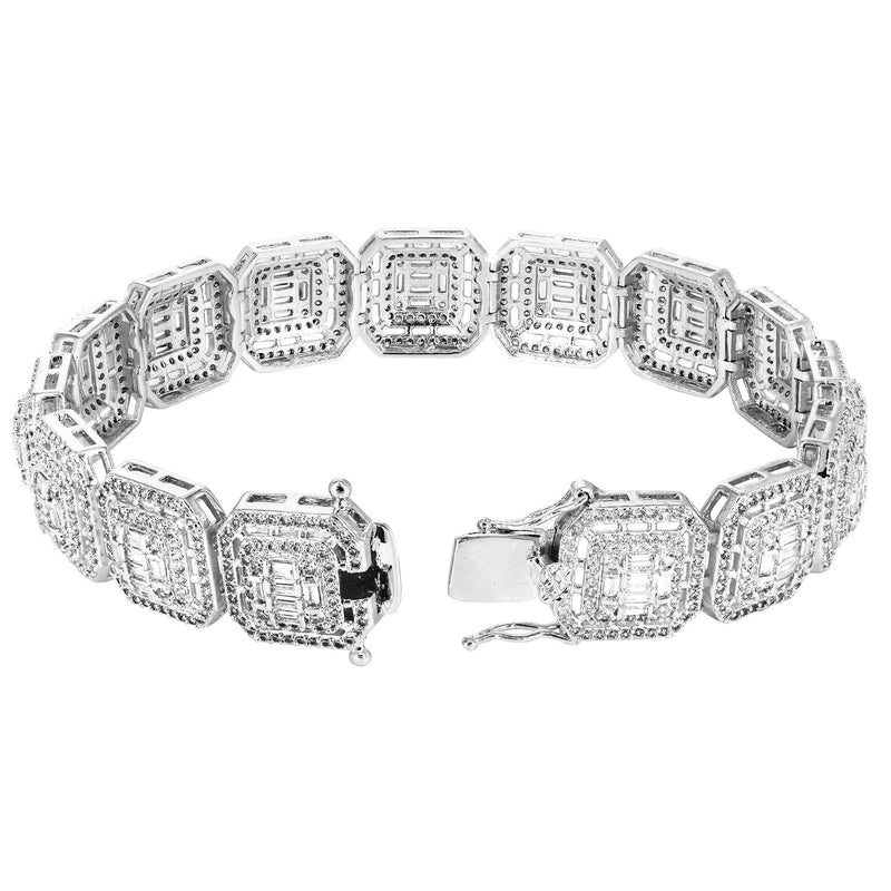 White Gold Plated Iced Out Square Cluster Bracelet