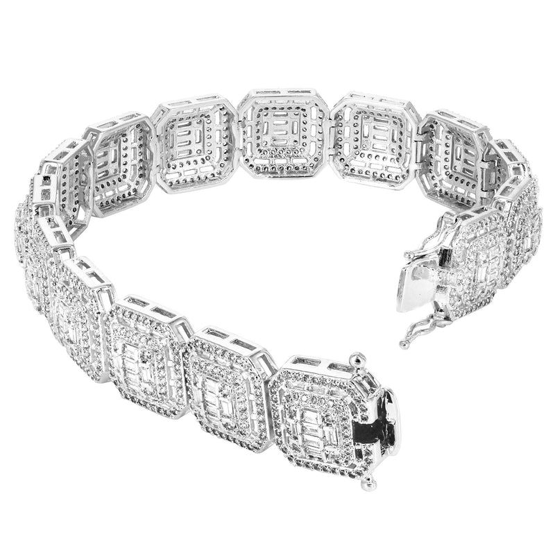 White Gold Plated Iced Out Square Cluster Bracelet