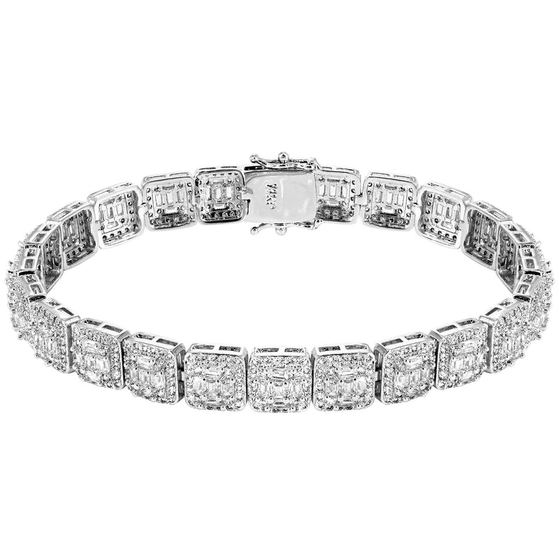 White Gold Plated Iced Out Square Cluster Bracelet