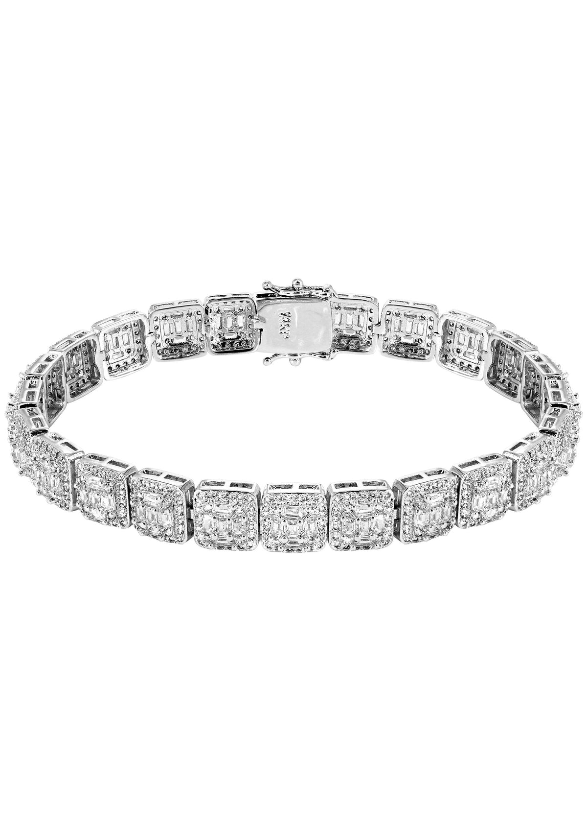 White Gold Plated Iced Out Square Cluster Bracelet
