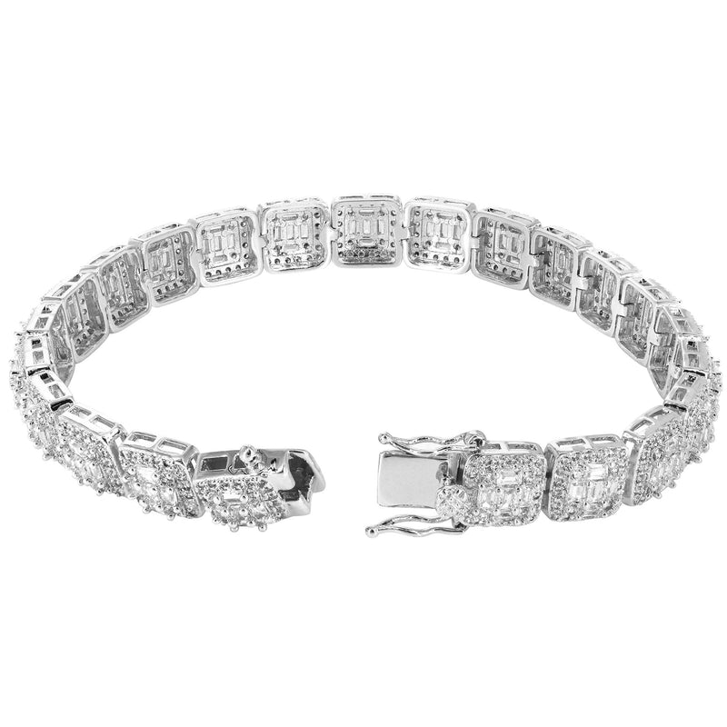 White Gold Plated Iced Out Square Cluster Bracelet