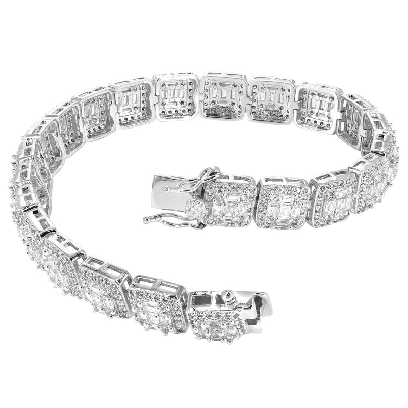 White Gold Plated Iced Out Square Cluster Bracelet