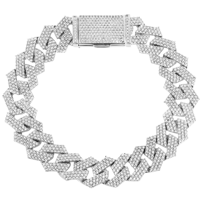 Iced Out White Gold Plated Mens Prong Set Cuban Link Bracelet