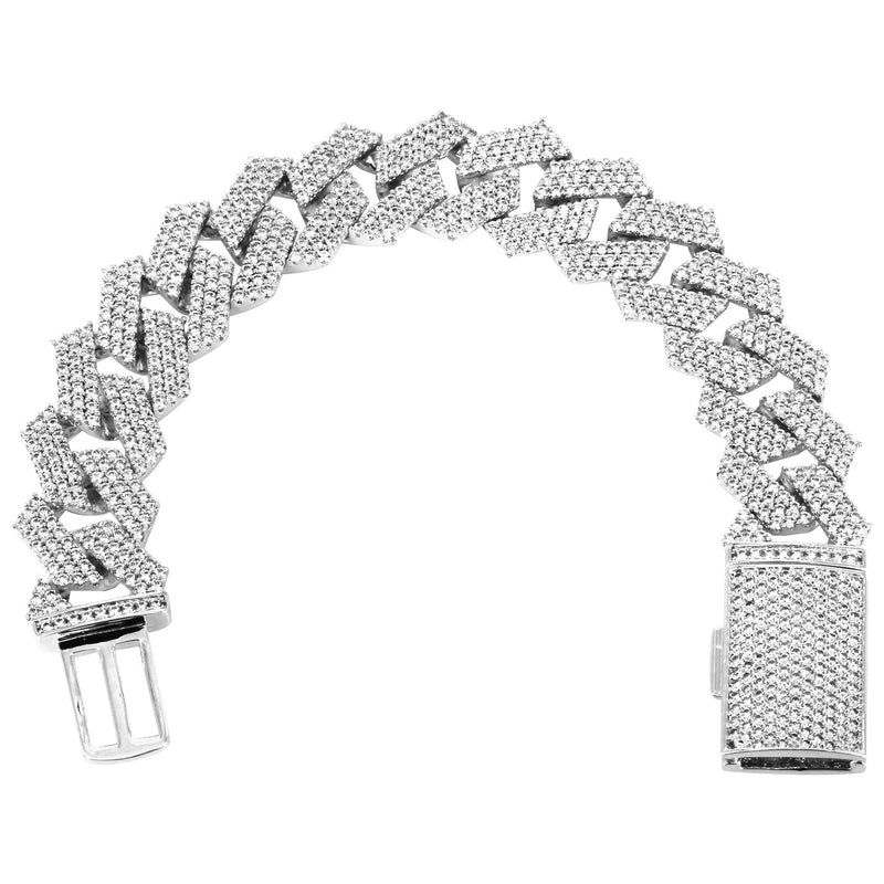 Iced Out White Gold Plated Mens Prong Set Cuban Link Bracelet