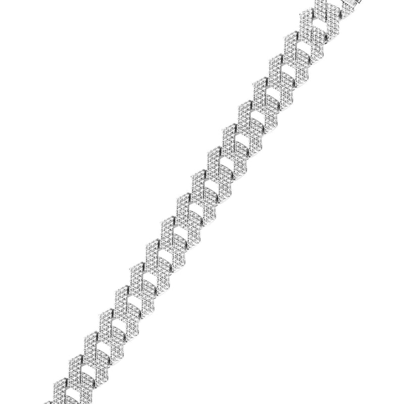 Iced Out White Gold Plated Mens Prong Set Cuban Link Bracelet