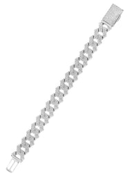 Iced Out White Gold Plated Mens Prong Set Cuban Link Bracelet