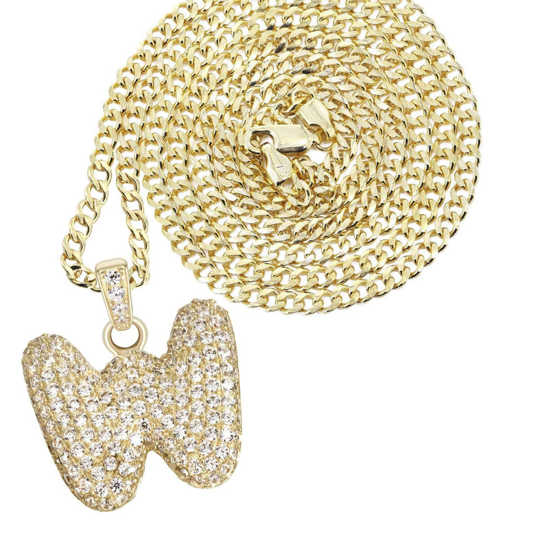 10K Yellow Gold Bubble Letter "W" CZ Necklace | Appx. 5.6 Grams