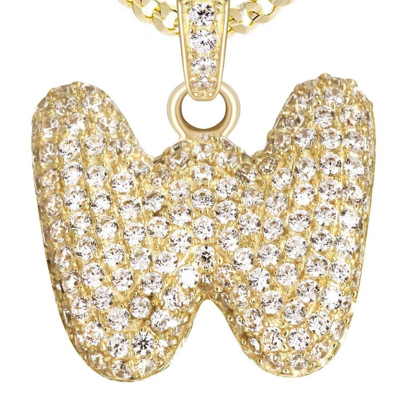 10K Yellow Gold Bubble Letter "W" CZ Necklace | Appx. 5.6 Grams