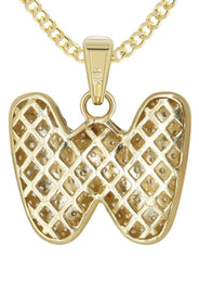 10K Yellow Gold Bubble Letter "W" CZ Necklace | Appx. 5.6 Grams