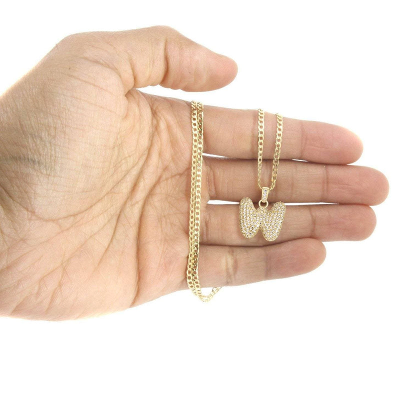 10K Yellow Gold Bubble Letter "W" CZ Necklace | Appx. 5.6 Grams