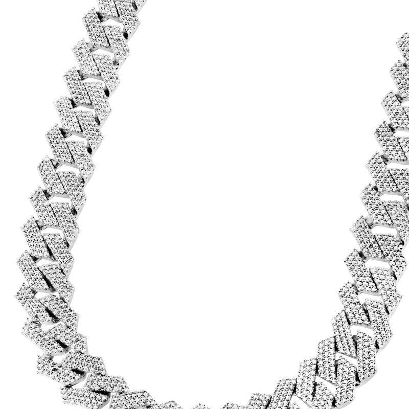 Iced Out White Gold Plated Mens Prong Set Cuban Link Chain