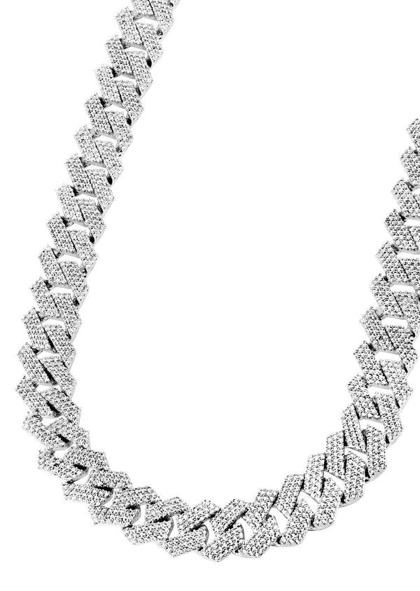 Iced Out White Gold Plated Mens Prong Set Cuban Link Chain