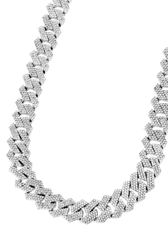 Iced Out White Gold Plated Mens Prong Set Cuban Link Chain