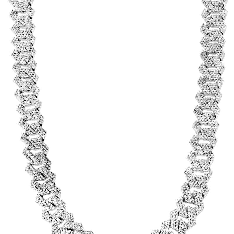 Iced Out White Gold Plated Mens Prong Set Cuban Link Chain